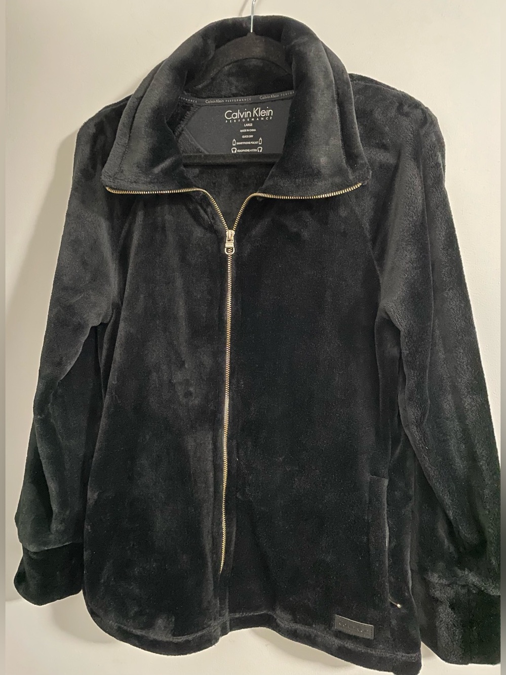 Calvin Klein Black Plush Full-Zip Teddy JacketSz.L